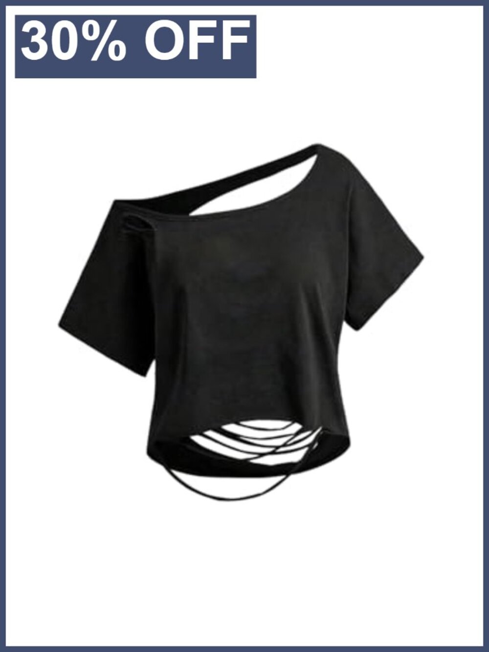 Women's Y2K Off Shoulder Crop Top Distressed Cut Up Back Grunge Tee